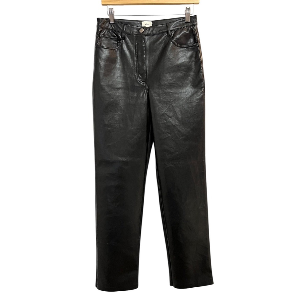 Wilfred Aritzia Pants‎ Womens 8 Black Faux Leather Straight Leg High Rise